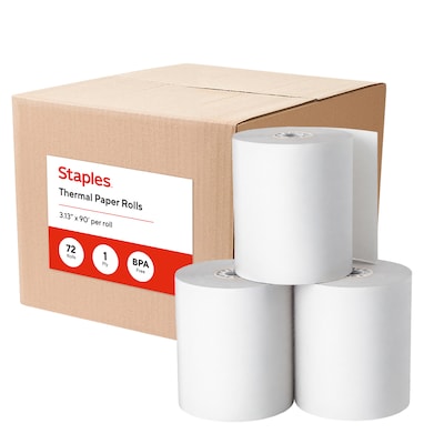 Staples Thermal Cash Register/POS Rolls, 1-Ply, 3 1/8 x 90, BPA Free, 72/Carton (18298-CC)