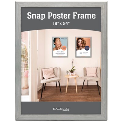 Excello Brands Plastic Snap Frame, 18 x 24, Vertical/Horizontal, Wall Mounted, Gray Oak (SF-1824-GRYOAK)