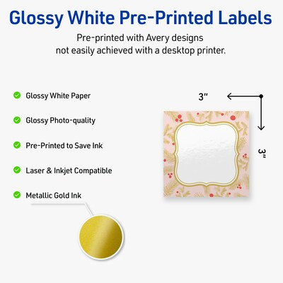 Avery Square Multipurpose Labels, 3 x 3, White, 60/Pack (19479370474)