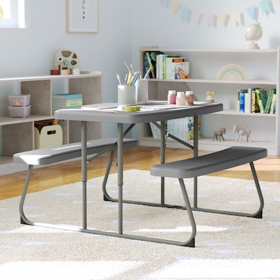 Flash Furniture Paige Rectangular Folding Kids Picnic Table and Benches, 32.625 x  37.5, Gray (RBEBB2432FD2GY)