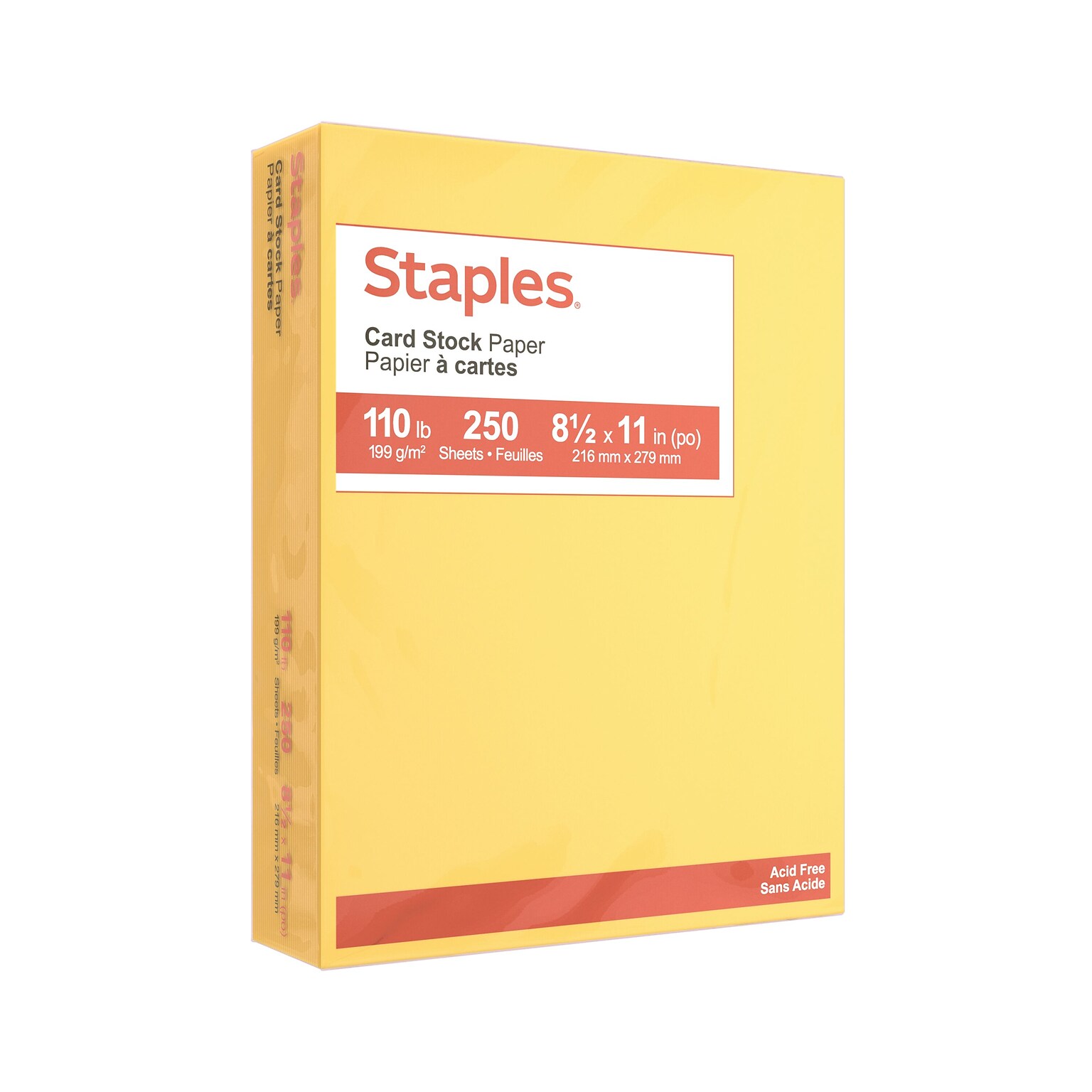 Staples® 110 lb. Cardstock Paper, 8.5 x 11, Canary, 250 Sheets/Pack (49704)