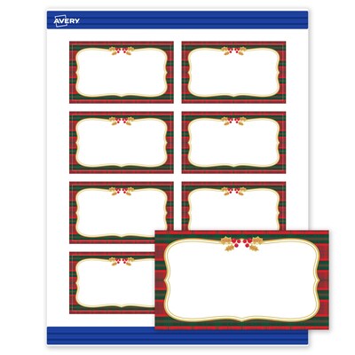 Avery Gold-Red-Green Plaid Matte Blank Card, White, 80/Pack (S00-FEX)