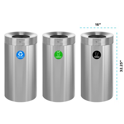 Alpine Industries Three-Stream Recycling Station, 81 Gallon, Stainless Steel (ALP475-27-R-T-CO)