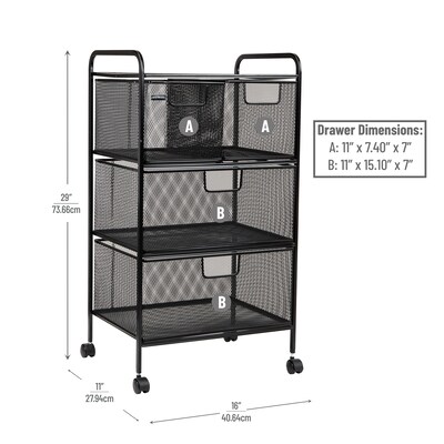 Mind Reader 4-Drawer Multipurpose Utility Cart with Wheels, Metal, Black (4DRMESH-BLK)