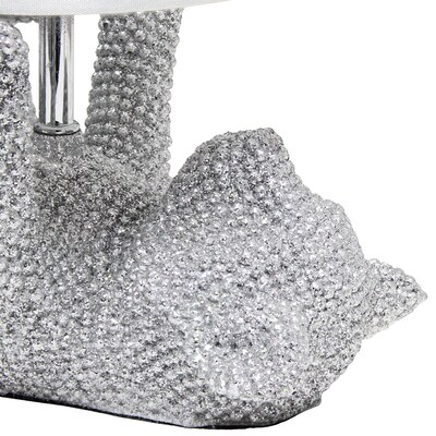 Lalia Home 12.6" Diamond Studded Rhinestone Look Kitty Cat Feline Nightstand Lamp, Faux Silk Fabric Shade, Silver (LHT-3002-SL)