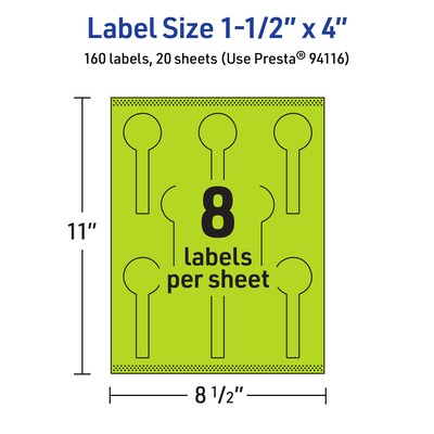 Avery Printable Decorative Edge Multipurpose Labels, 1.5" x 4", Bright Green, 160/Pack (94116)