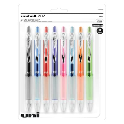 uniball 207 Fashion Retractable Gel Pens, Medium Point, 0.7mm, Assorted Ink, 8/Pack (1739929)