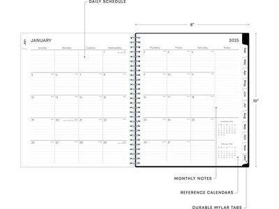 2025 Blue Sky Analeis 8" x 10" Monthly Planner, Plastic Cover, White/Black (100004-25)