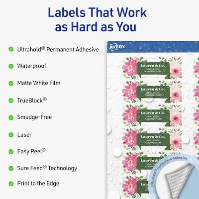 Avery Waterproof Rectangle Laser Multipurpose Labels, 1 x 3, White, 800/Box (19479399254)