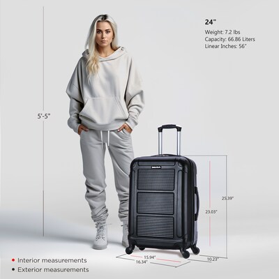 InUSA Pilot 24" Hardside Suitcase, 4-Wheeled Spinner, Black (IUPIL00M-COA)