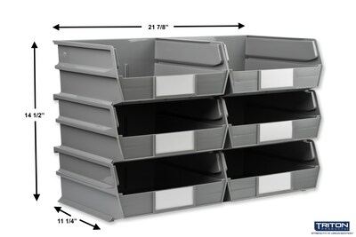 Triton Products LocBin Large Stackable Plastic Storage Bin, 5 x 11x 10.875, 10.36 Qt., Gray, 6/Pa