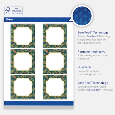 Avery Square Multipurpose Labels, 3" x 3", White, 60/Pack (19479370503)