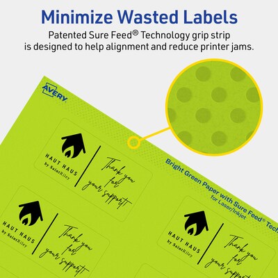 Avery Laser/Inkjet Multipurpose Rectangle Labels, 1.5" x 2.75", Bright Green, 800/Box (94230)