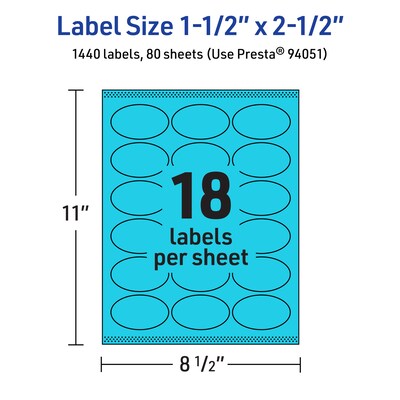 Avery Oval Multipurpose Labels, 1.5" x 2.5", Bright Blue, 1440/Box (94051)