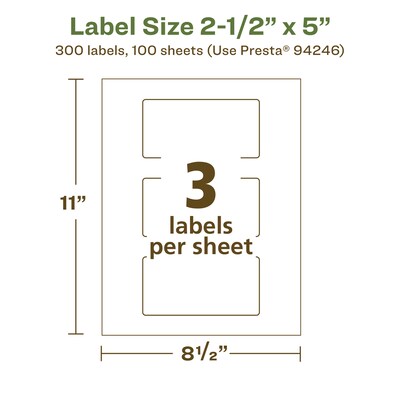 Avery EcoFriendly Laser/Inkjet Rectangle Multipurpose Labels, 2-1/2" x 5", White, 300/Box (94246)