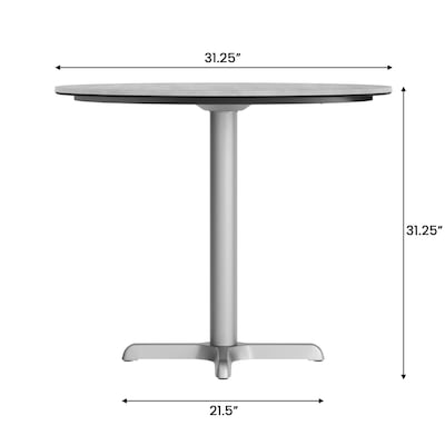 Flash Furniture Acadia 31.25" Round Wooden Dining Table with X-Base, Gray Faux Concrete/Silver Base (STRD31CGT2222S)