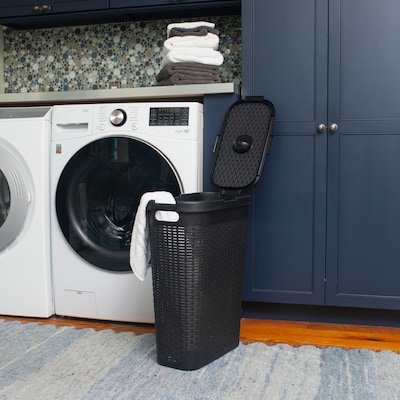 Mind Reader 10.57-Gallon Laundry Hamper with Lid, Plastic, Black, 2/Set (40HAMP2PK-BLK)