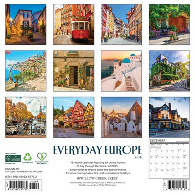 2026 Willow Creek Everyday Europe 12 x 12 Monthly Wall Calendar (55762)