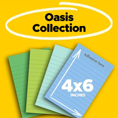 Post-it Recycled Super Sticky Notes, 4" x 6", Oasis Collection, 45 Sheets/Pad, 4 Pads/Pack (4621R-4SST)