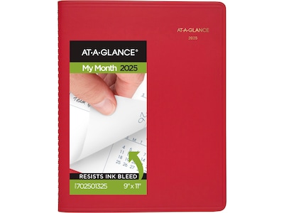 2025 AT-A-GLANCE 9 x 11 Monthly Planner, Faux Leather Cover, Red (70-250-13-25)