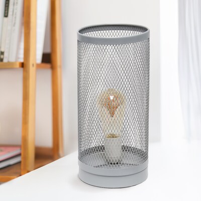 Creekwood Home Industrial Mesh Cylinder 12.75" LED Table Lamp, Gray (CWT-1005-GY)