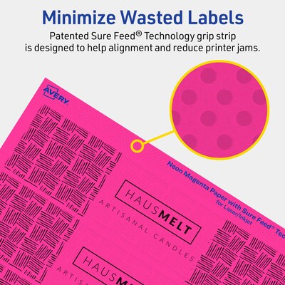 Avery Laser/Inkjet Rectangle Multipurpose Labels, 1.75" x 7.75", Neon Magenta, 50/Pack (94232)