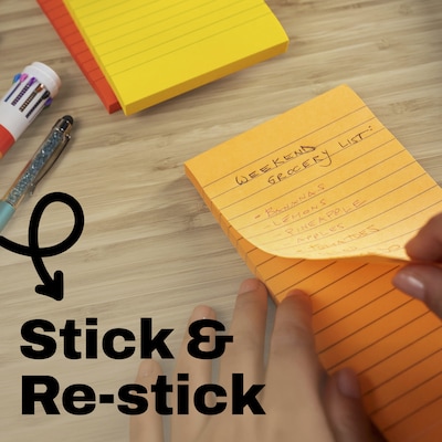 Post-it Sticky Notes, 4" x 6", Sunburst Collection, Lined, 90 Sheets/Pad, 3 Pads/Pack (660-3SUN)
