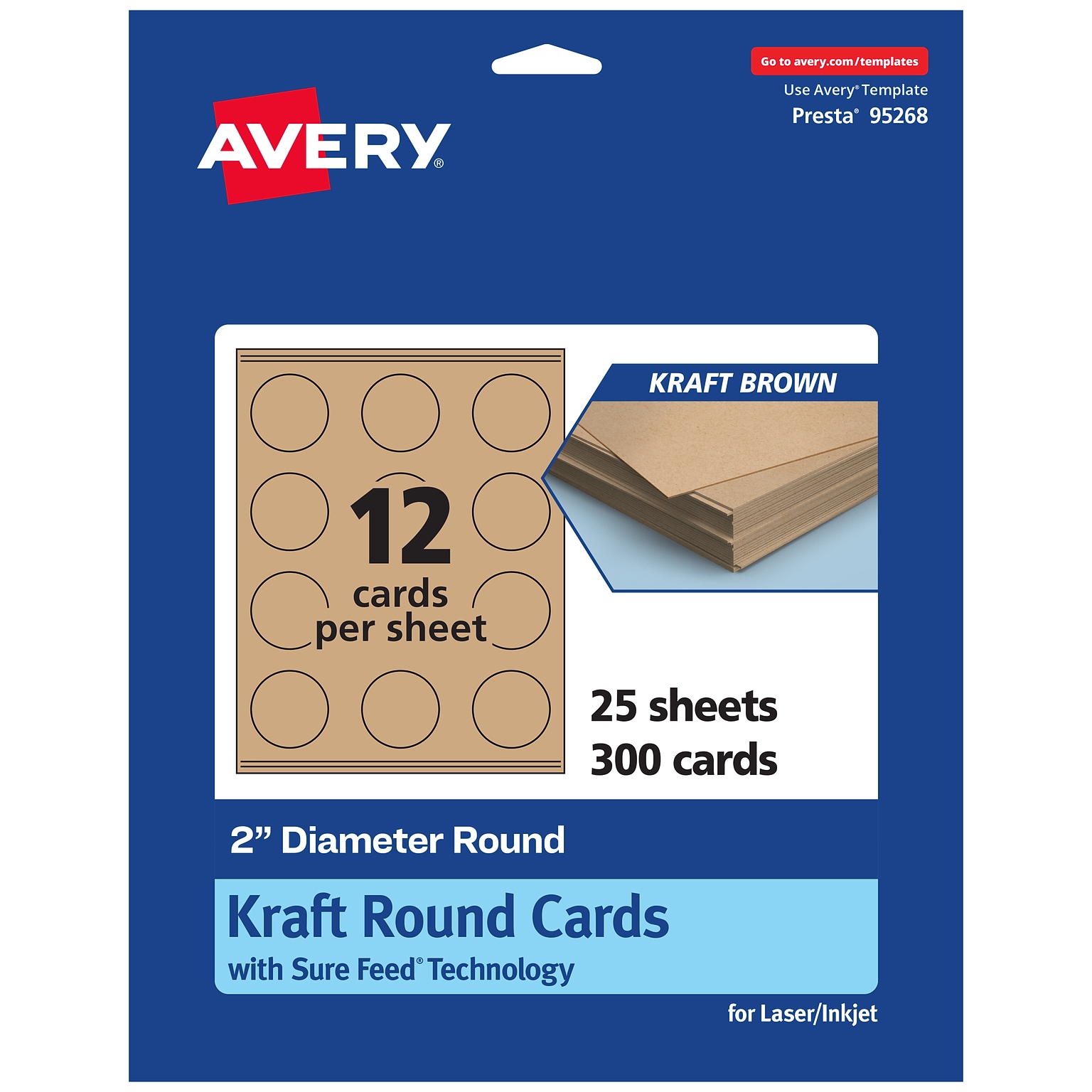 Avery Integrated Cards, 2 Dia., Matte Kraft Brown, 300/Pack (95268)