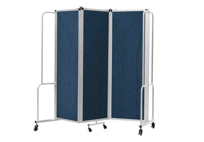 National Public Seating Robo Series 3-Panel Folding Mobile Room Divider, 72H x 72W, Blue Fabric (RDG6-3PT04)