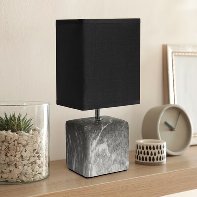 Simple Designs Petite Marbled Ceramic Table Lamp Fabric Shade, Black with Black Shade (LT2071-BOB)