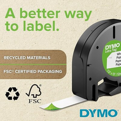 DYMO LT Plastic Labels for LetraTag Label Makers, Black Print on White Labels, 1/2-Inch x 13-Foot Rolls, 3 Count, (2156092)