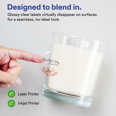Avery Round Laser/Inkjet Multipurpose Labels, Clear, 108 Labels/Sheet, 25 Sheets/Pack (19479311184)