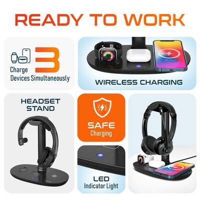 Delton HS1 4-in-1 Wireless Charging Station and Headset Stand, Black (DHSWC1)