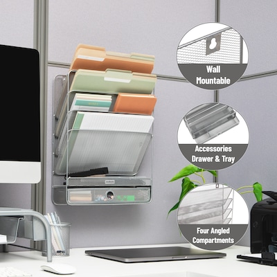 Mind Reader 7-Compartment Metal Desk Shelf, Silver (MAGROUND-SIL)