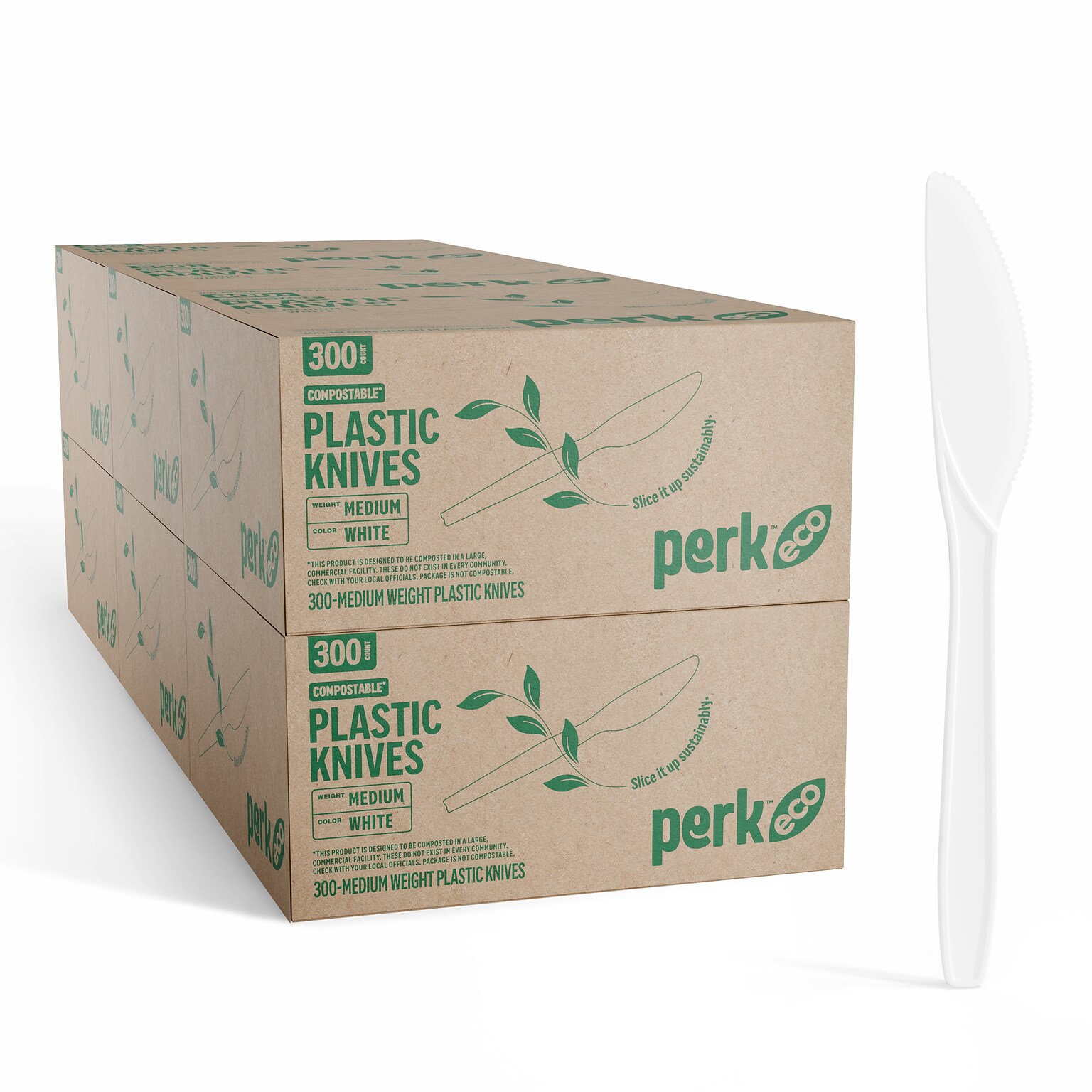 Perk™ Eco Compostable PLA Knife, Medium-Weight, White, 1800/Carton (PK56199CT)