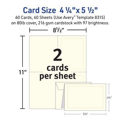 Avery Embossed General Use Note Cards, Matte Ivory, 60/Pack (08317)