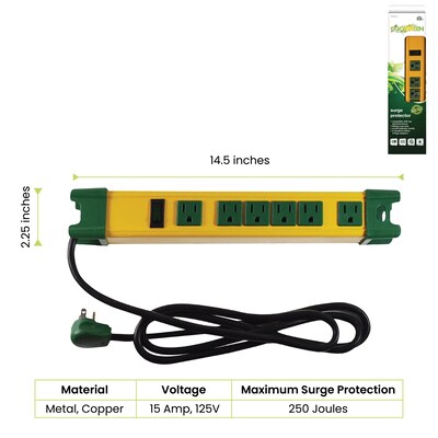 GoGreen Power 6 Metal Surge Protector, 6 Outlets, Yellow/Green (GG-26114)