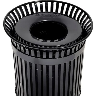 Global Industrial Outdoor Heavy-Duty Slatted Steel Trash Can, 36 Gallon, 34"H, Black (641631BK)