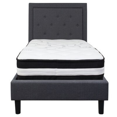 Flash Furniture Roxbury Tufted Upholstered Platform Bed in Dark Gray Fabric with Pocket Spring Mattress, Twin (SLBM29)