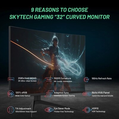 Skytech Stardust 32" Curved 2K 165 Hz LED Gaming Monitor, Black (MTSTARDUST0002B)