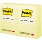 Post-it Notes, 4" x 6", Canary Collection, Lined, 100 Sheet/Pad, 12 Pads/Pack (660YW)