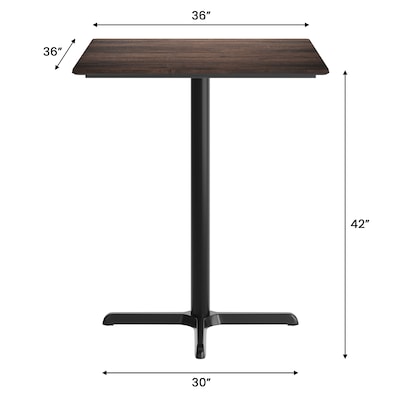Flash Furniture Acadia Square Wooden Dining Table with X-Base, 36"D x 36"W, Dark Brown/Black Base (STSQ36WBRT3030B)