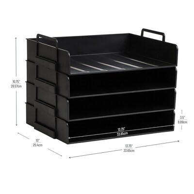 Mind Reader 4-Compartment Stackable Plastic Desk Tray, Black (DANSTACK4-BLK)