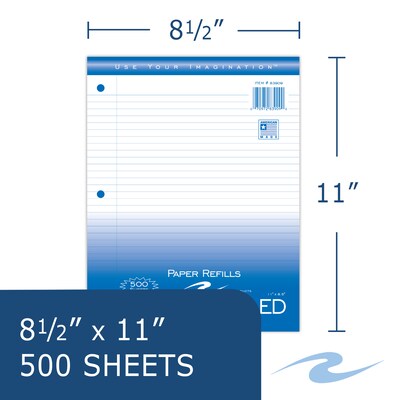 Roaring Spring Paper Products  College Ruled College Ruled Filler Paper, 8.5" x 11", 3-Hole Punched, 500 Sheets/Pack (83909)