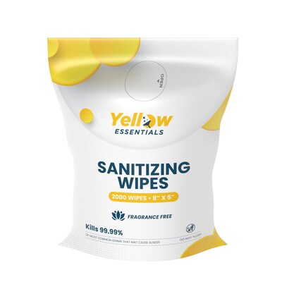 Yellow Essentials Hand Sanitizing Wipes Refill, 2000 Wipes/Roll, 4 Rolls/Carton, 8000 Wipes/Carton (YE001-2000-4PK)