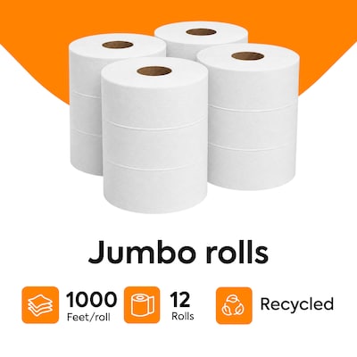 Coastwide Professional Recycled Jumbo Toilet Paper, 2-ply, White, 1000 ft./Roll, 12 Rolls/Case