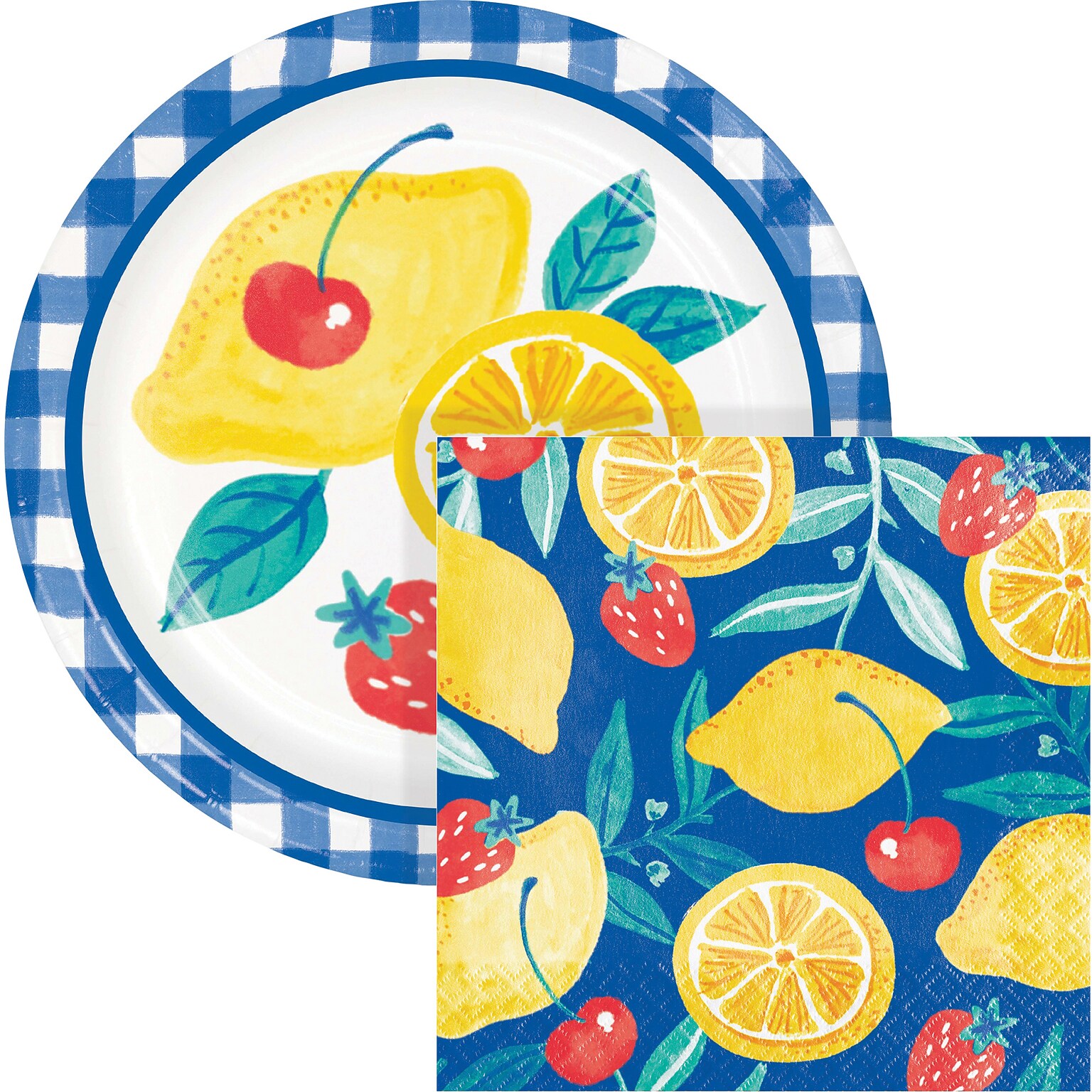 Say Hooray! Fresh Fruits Summer Disposable Paper Plates and Napkins Set, 48/Pack (DTC9631E2G)