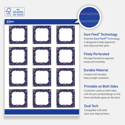 Avery Silver-Navy Matte Blank Card, White, 120/Pack (S00-FHT)