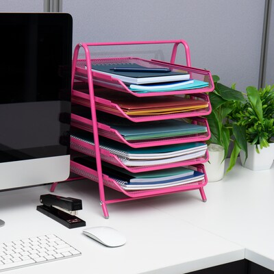 Mind Reader 5-Tier Stackable Paper Desk Tray Organizer, Metal, Pink (5TPAPER-PNK)