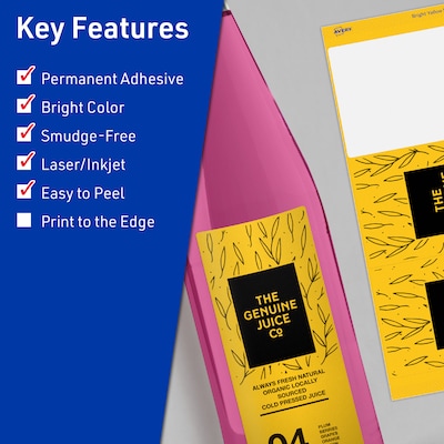 Avery Rectangle Laser/Inkjet Multipurpose Labels, 3-1/4 x 8-3/8, Bright Yellow (240/Box)